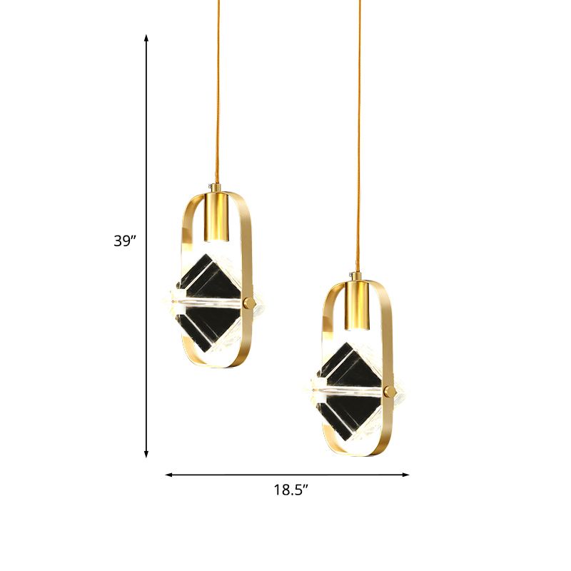 2-Head Cubic Multi Light Pendant Postmodern Gold Hanging Lamp with Metal Frame for Restaurant