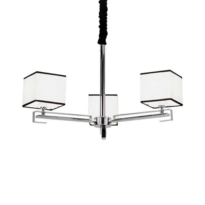 Fabric White Pendant Lamp Square 3/6/8 Lights Classic Chandelier Light Fixture for Bedroom