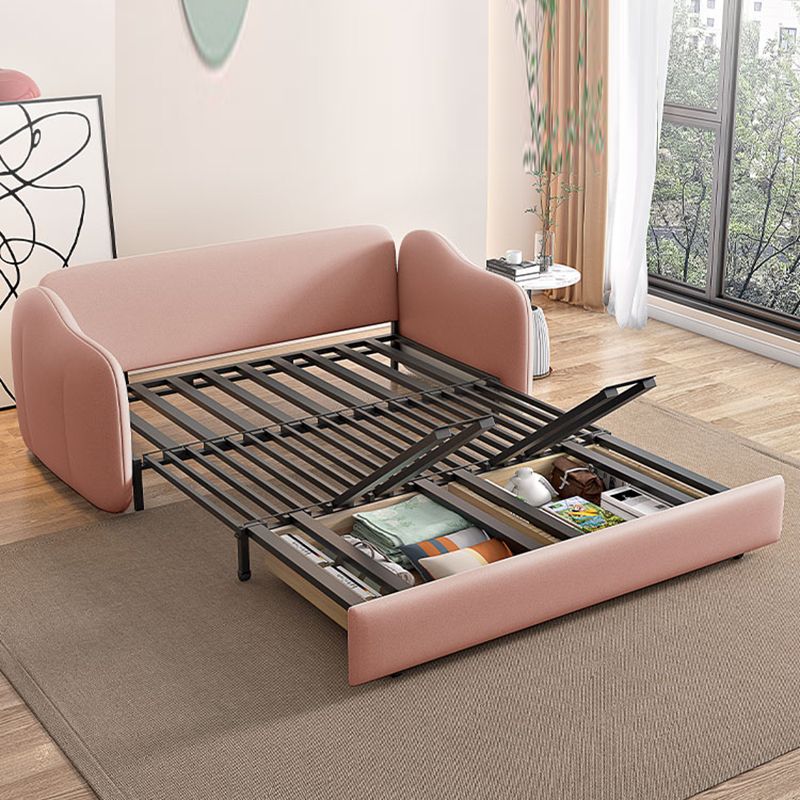 Scandinavian Faux Leather Sleeper Sloped Arm Sofa Bed in Pink