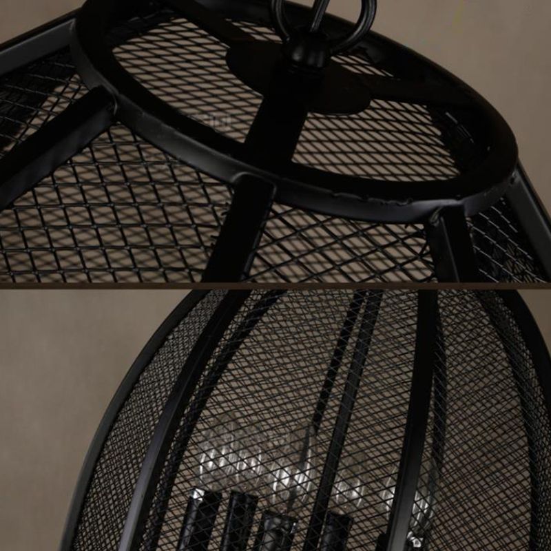 Black Iron Mesh Chandelier Lamp Traditional Metal 6 Lights Living Room Hanging Light