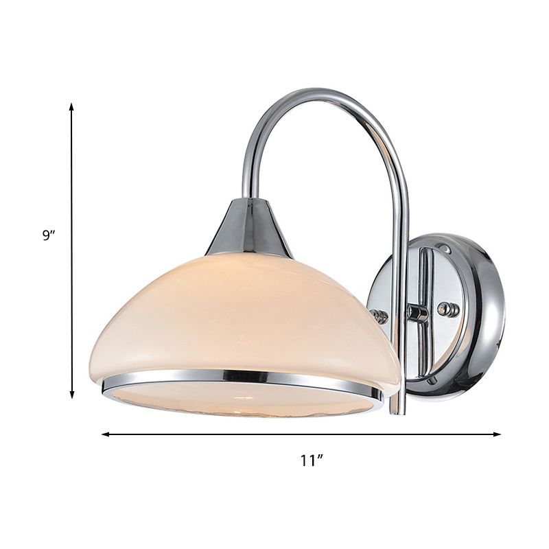 Bowl Shade Bedroom Wall Lighting Retro Frosted Glass 1-Head Nickle Wall Sconce Light