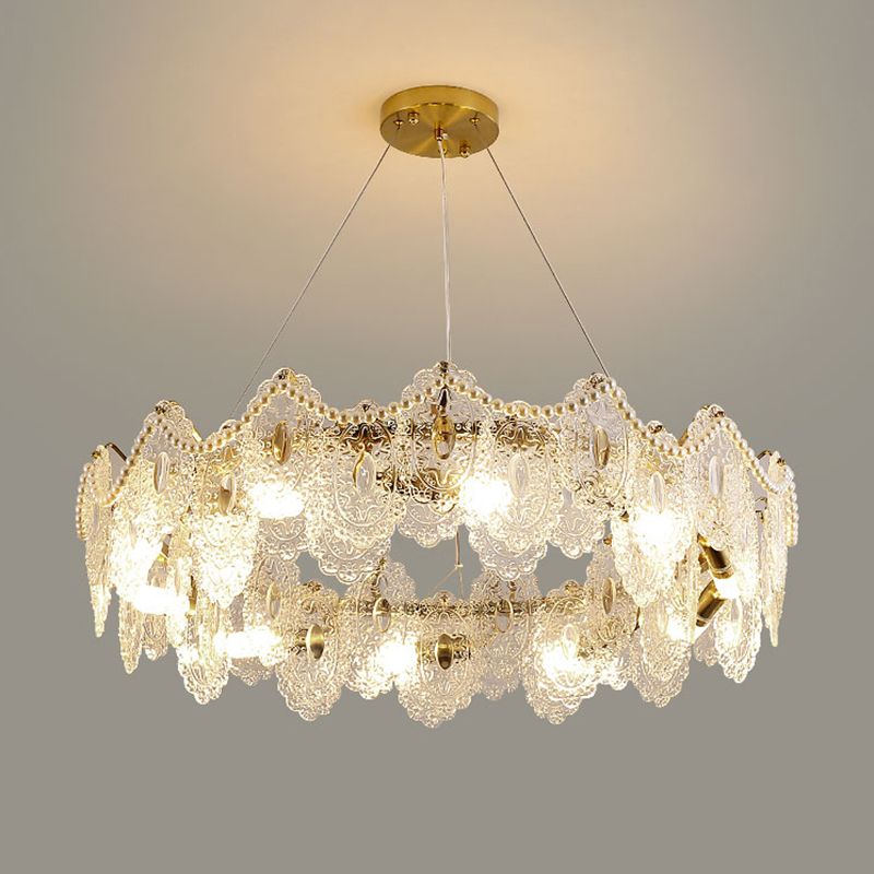 Metal Modern Pendant Light Oval Shape Island Light with Glass Shade for Living Room