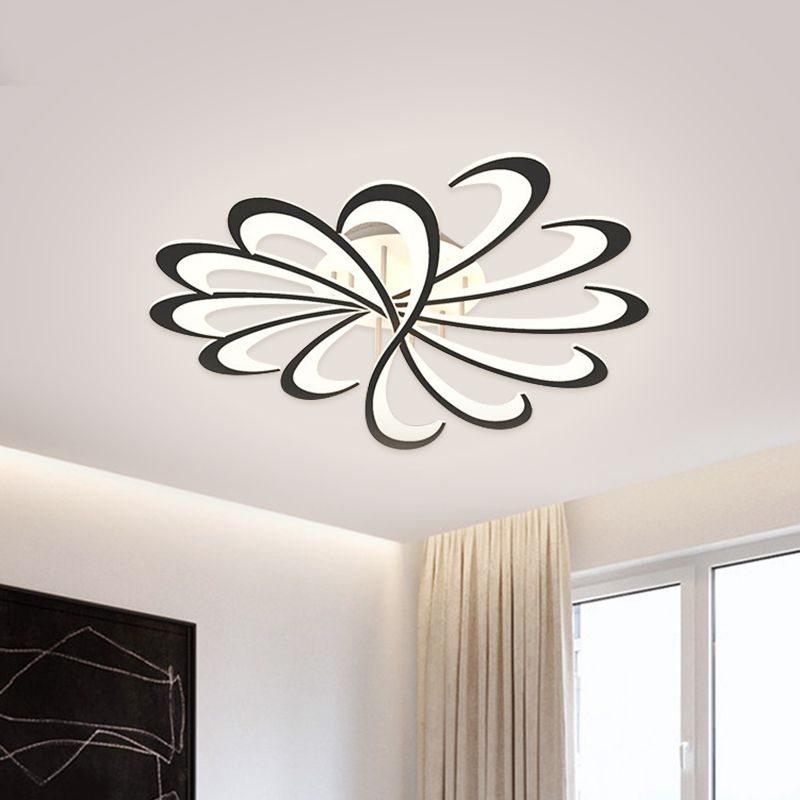 Metallic Floral Flush Mount Light Modern Black/White LED Ceiling Mounted Fixture in Warm/White Light, 31.5"/39" W
