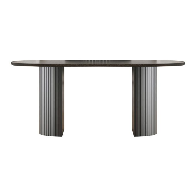 Moderne stijl ovale eettafel dubbele voetstuk eettafel met zwarte poten