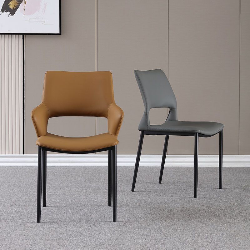 Silla lateral de comedor con respaldo abierto de estilo industrial, sillas de comedor de cuero para el hogar