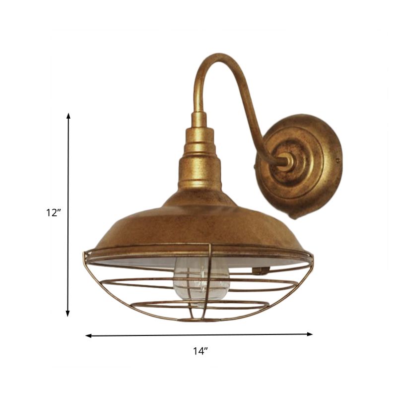 Brass Wire Guard Wall Lighting with Barn Shade Antique Style Metallic 1 Light Hallway Sconce Lighting
