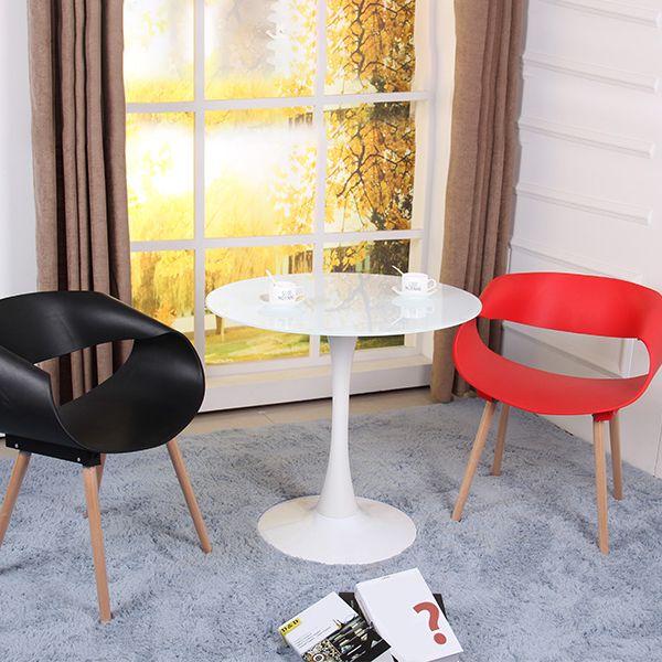 Contemporary Style Home Tempered Glass Dining Table Round Shape Table with Pedestal Base