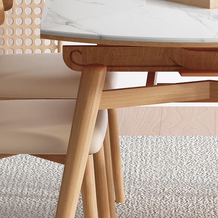 Modern Round Dining Table White Stone Tabletop with Solid Wood Legs