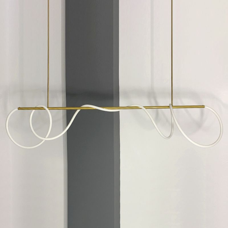 Modern Minimalism Gold Linear Island Pendant Lighting LED Metal Island Ceiling Light for Dining Table