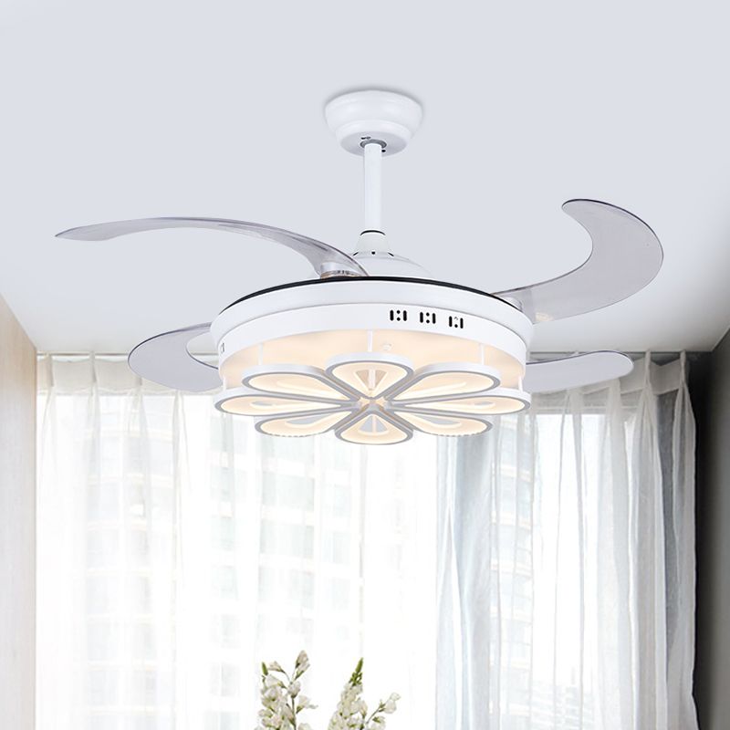 42 "Breedte moderne ring plafondventilator lamp led acryl semi spoellamp in wit met 4 heldere messen voor woonkamer