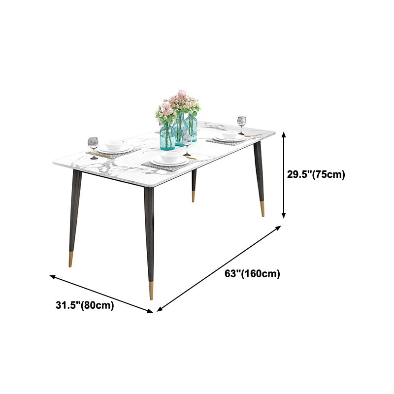 Sintered Stone White Dining Table Glam Style 4 Legs Table for Dining Room