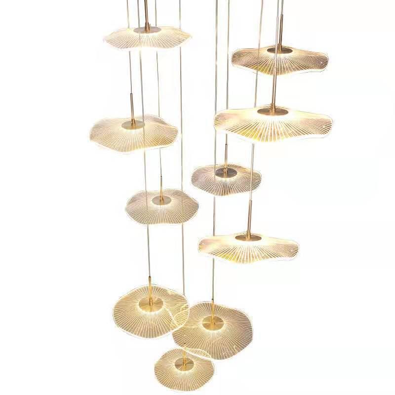 Modern Multiple Lotus Leaf  Shaped Shade Pendant Light  Acrylic Long Hanging Lamp  for Living Room