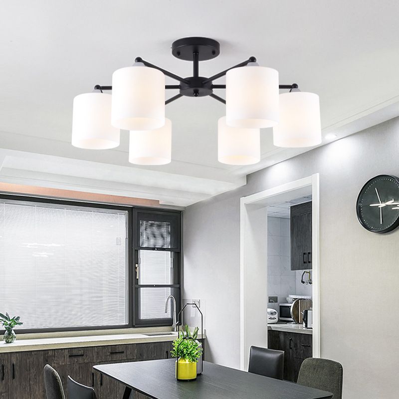 Cylinder Semi Flush Light Fixture Traditional Glass Ceiling Light for Living Room