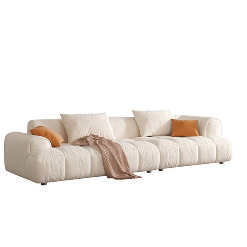 Contemporary Beige Round Arm Standard Sofa Tight Back Suede Couch with Pillows