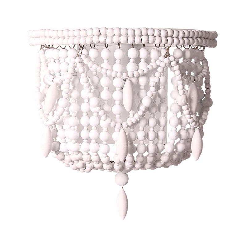 1 Light Bedroom Wall Mount Lighting Traditional White Sconce Light Fixture with Basket Wood Shade