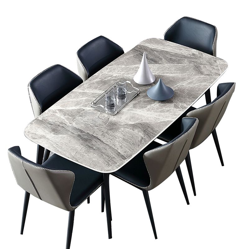 Contemporary Rectangle Dining Table Grey Sintered Stone Dining Table with 4 Black Legs