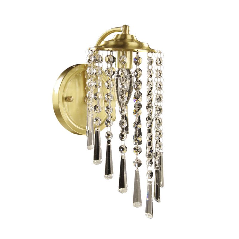 Crystal Chain Brass Wall Sconce Swirled 1 Head Countryside Wall Mounted Light Fixture