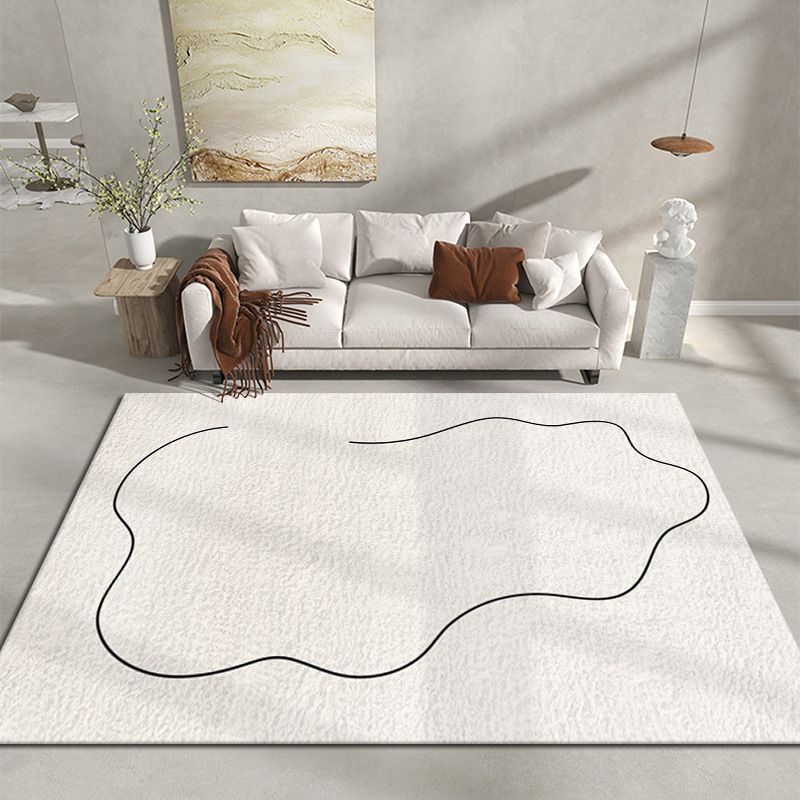 Beige Modern Rug Polyester Line Rug Non-Slip Backing Rug for Living Room