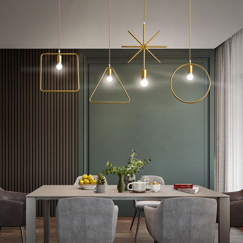 Moderna simple estilo múltiples formas colgantes de hierro 1 colgante de luz en la tienda de ropa dorada para ropa