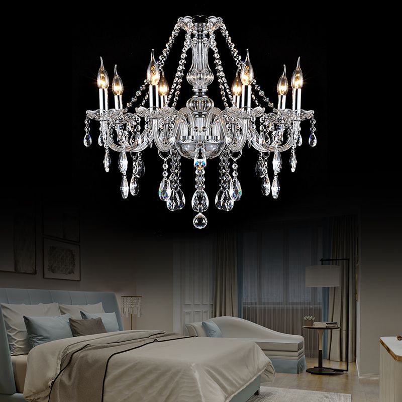 Clear Crystal Candelabra Chandelier Light Modern 6/8 Lights Hanging Ceiling Light for Living Room