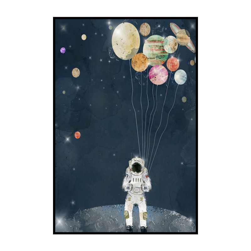 Science Fiction Canvas Print Childrens Art Cool Astronaut Wall Decor in Dark Color