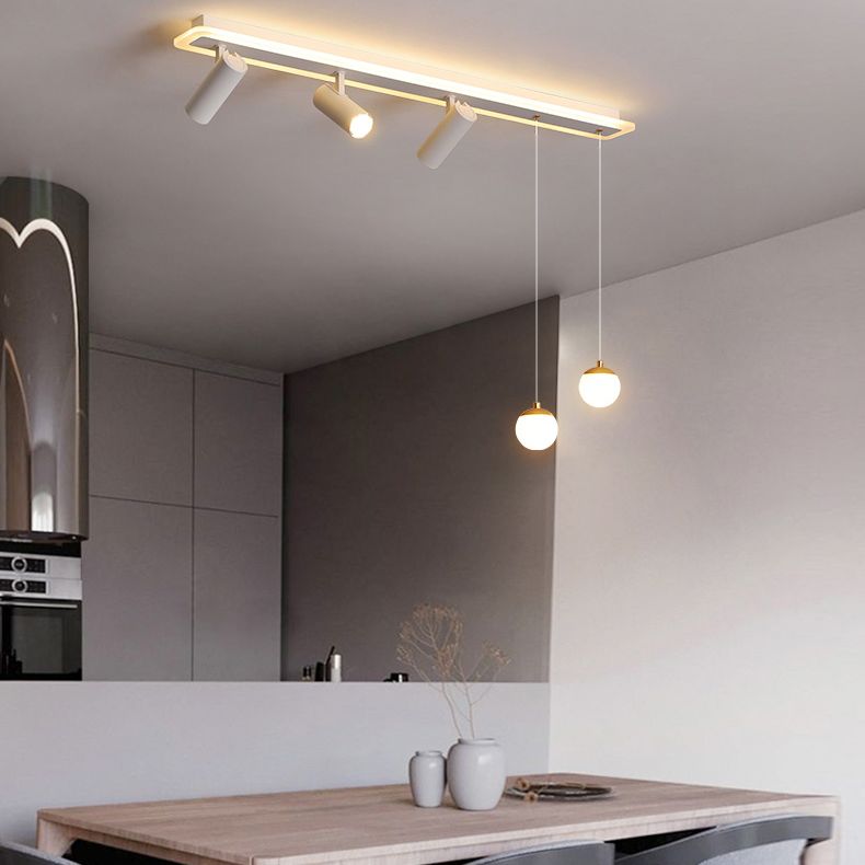 White Long-strip Minimalism LED Island Light Spotlight Design Contemporary Style Opal Glass Suspension Lamp for Dining Room