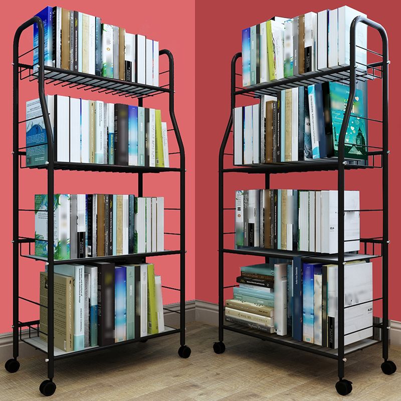 Industrial Style Steel Bookshelf Open Shelf Bookcase with Caster Wheels