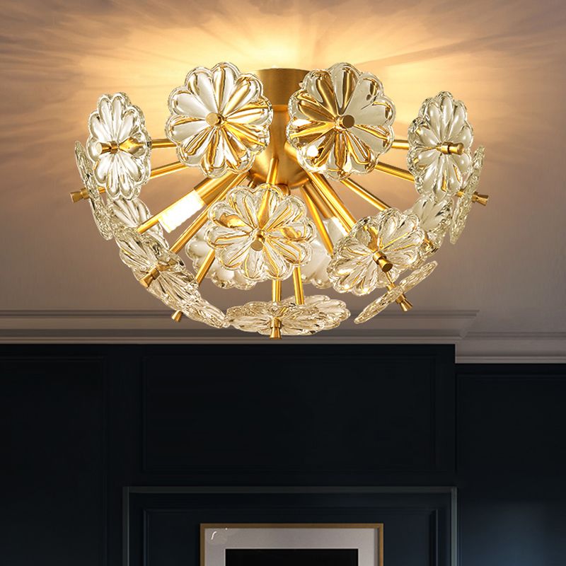 Gouden 3/5 lichten Semi Flush Mount Modern Crystal Bouquet Flushmount plafondlamp voor slaapkamer