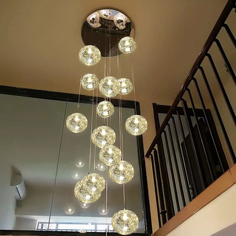 Modern Ball Pendant Clear Glass Multi Lights Hanging Ceiling Light for Spiral Stair