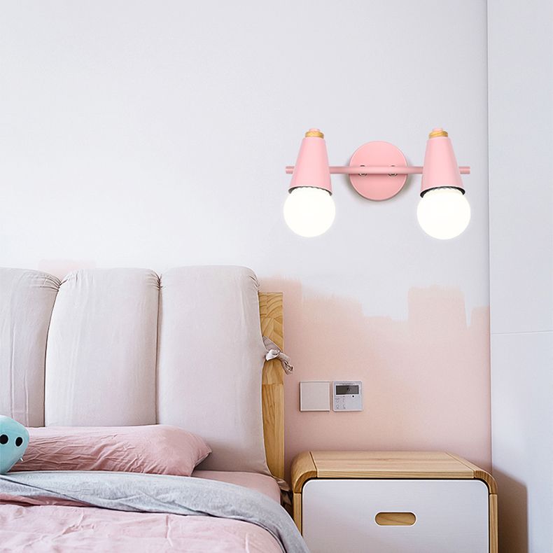 Modern Wood Wall Sconce Geometric Shape Wall Light with Metal Shade for Bedroom