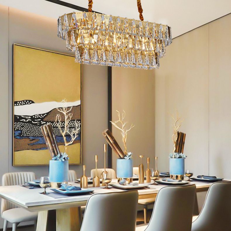 Modern Lighting Chandelier Geometric Island Lamps Crystal 10 Light Island Lights in Gold Finish