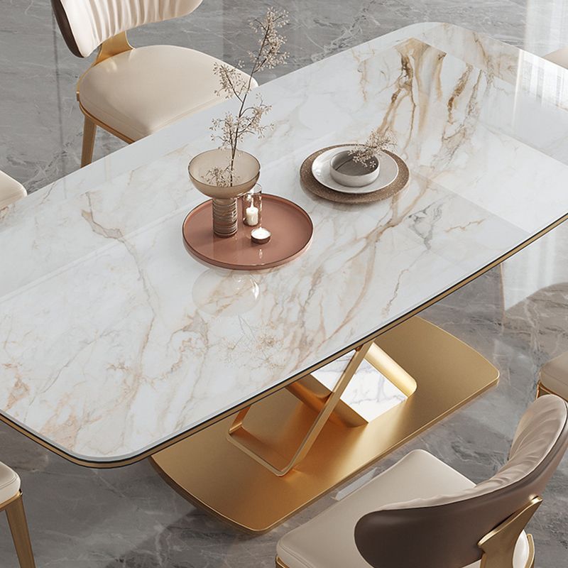 Stone Top Dining Table Traditional Luxury Rectangle Dining Table with Pedestal Base