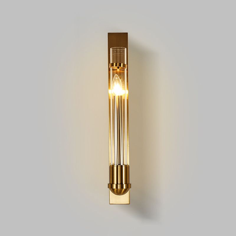 Cylinder Shape Glass Wall Lighting Modern Style 1 Light Wall Mounted Light in Gold