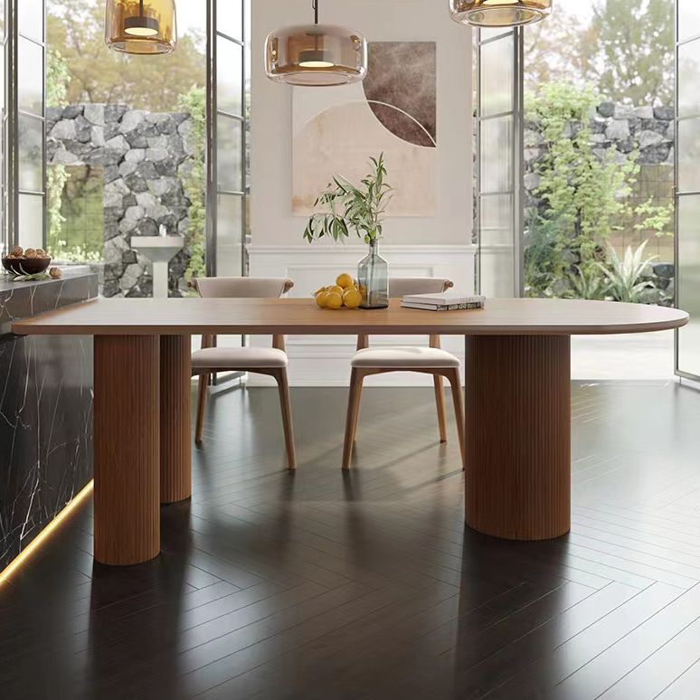 Forma gratis Mesa de comedor de tono marrón de madera maciza Mesa de 3 patas moderna para comedor para comedor