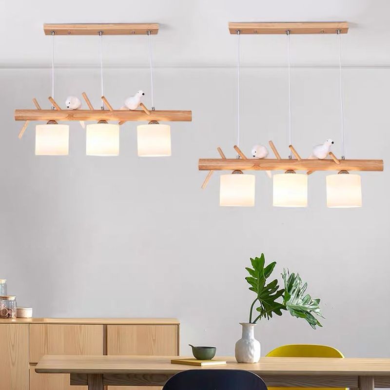 Luces colgantes contemporáneos luces de la isla de cilindro vidrio blanco para la isla de cocina