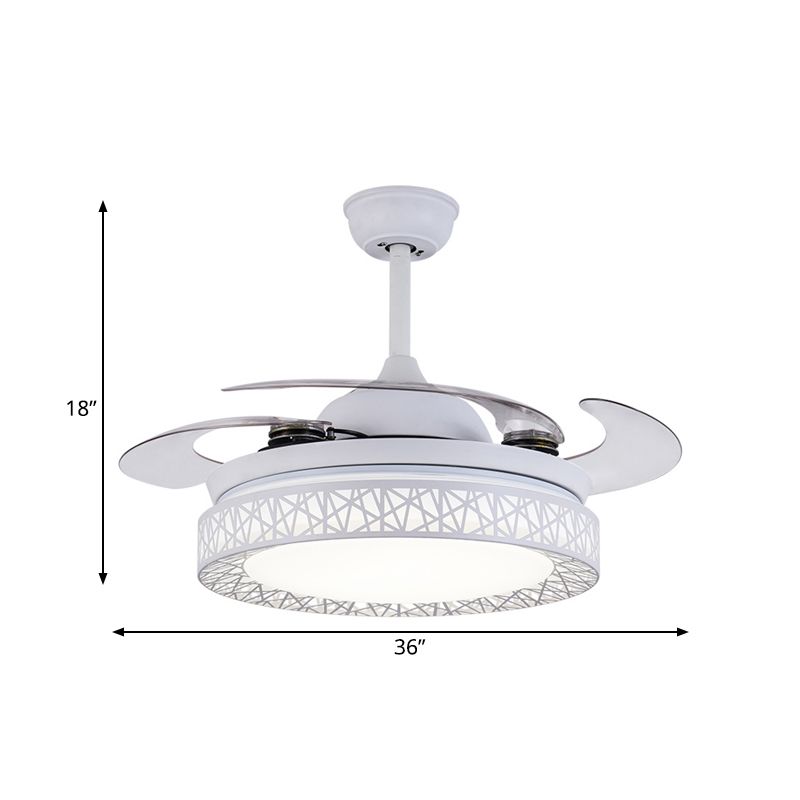 Ronde slaapkamer ventilatorlamp eigentijdse metalen LED 36 "W Wit semi -spoeling Licht armatuur met 4 messen, op afstand/muurregeling/afstandsbediening en muurregeling