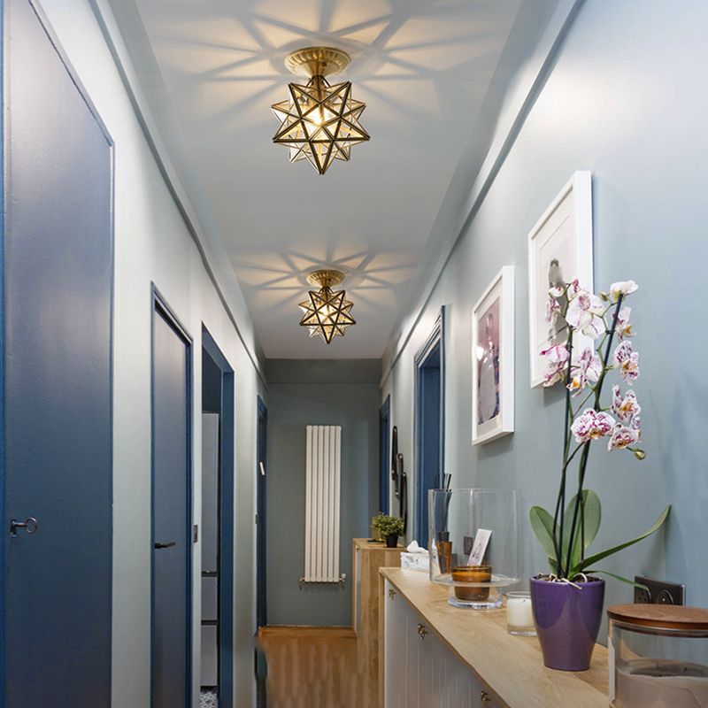 One-Light Antique Ceiling Light Brass Metal Ceiling Mounted Fixture