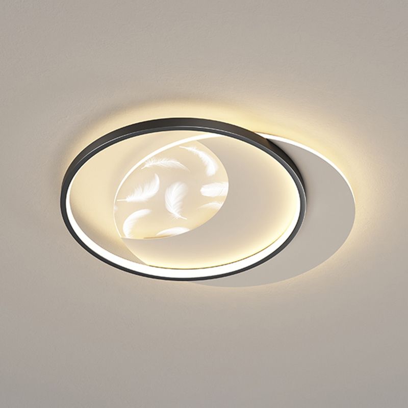 Modern Creative Circular LED Ceiling Light Wrought Iron Feather Flush Mount with Acrylic Shade