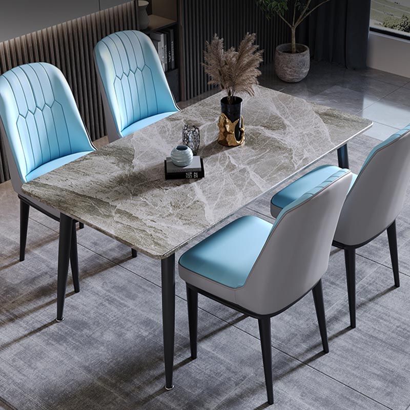 Rectangle Stone Industrial Table Standard Height Dining Table with 4 Legs