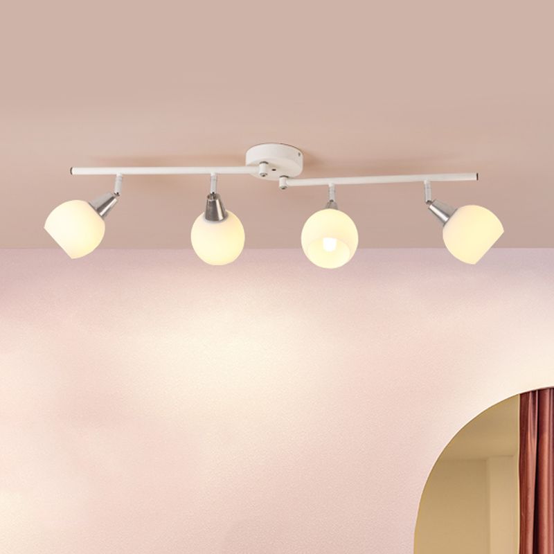 4/6 Lights Linear Adjustable Semi Flush Industrial Black/White Iron Flush Chandelier with Dome Glass Shade