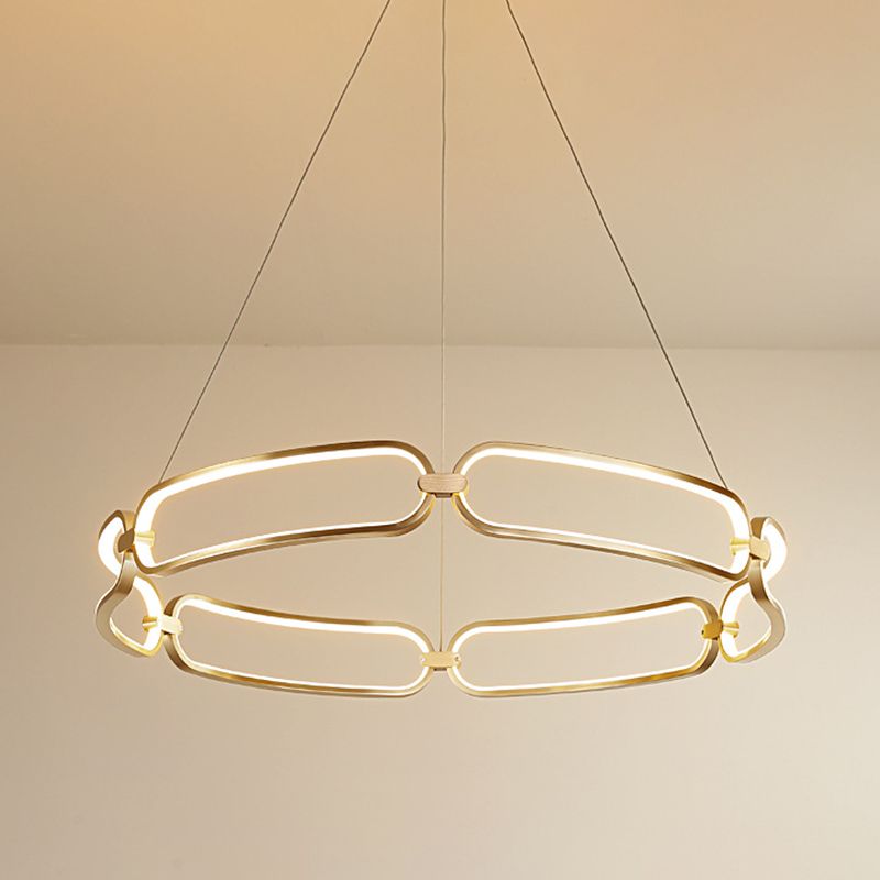 Circular Ceiling Chandelier Minimalism Metallic Great Room LED Suspension Lighting in Gold, Warm/White Light