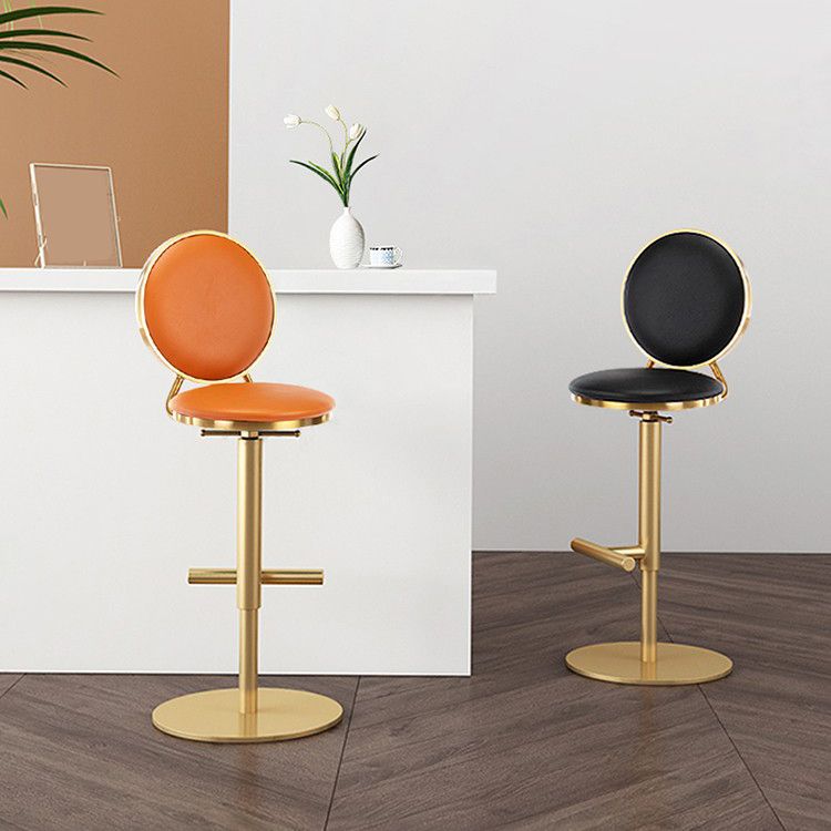 Nordic Adjustable Armless Counter Stool Iron Base Bar Stool with Leather Cushion