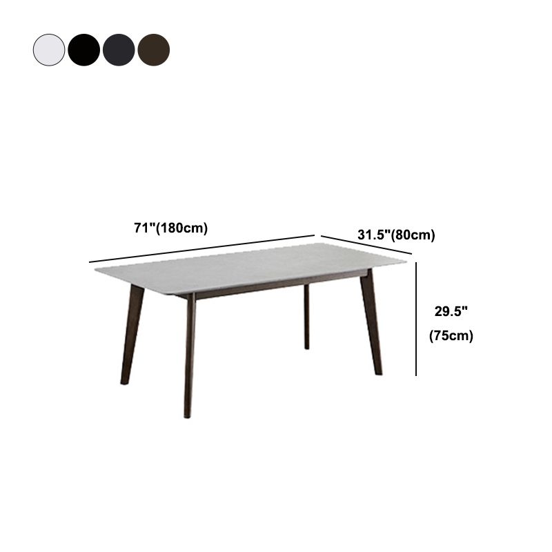 Brown Rectangular Sintered Stone Dining Table Modern Furniture with 4 Legs Wood Base