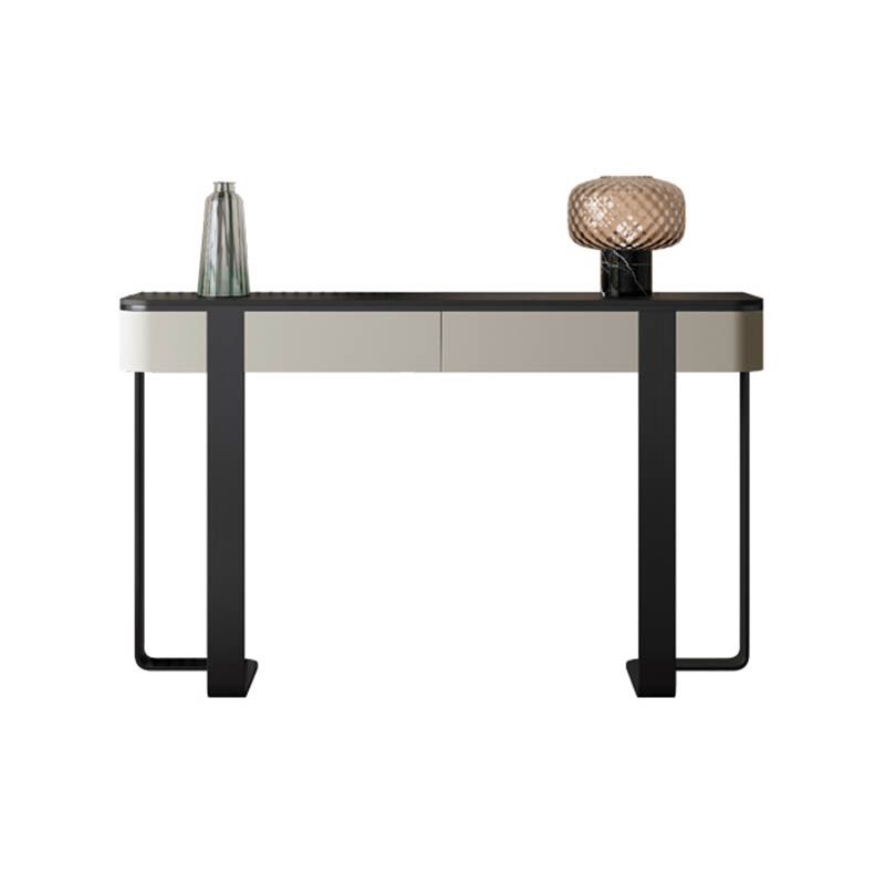 Modern Half Moon Console Table Stone Console Sofa Table in Gold/Grey/Black