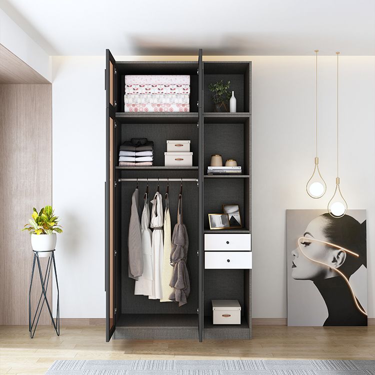 Glass and Wood Wardrobe Cabinet Contemporary Wardrobe Closet