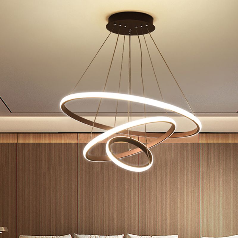 Modern Chandelier Lights Multiple Rings Hanging Ceiling Lights Metal Chain Chandelier