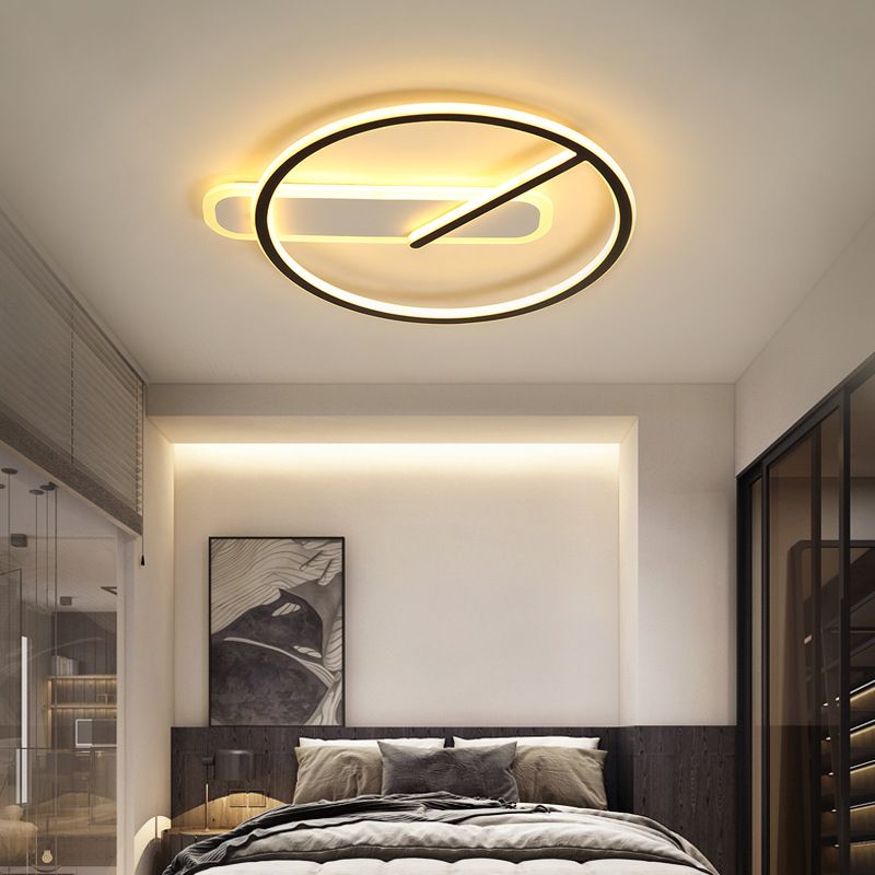 Zeitgenössische Flush-Leuchten Taktförmige 2 leichte Metallspüschmontagelampen in Schwarz