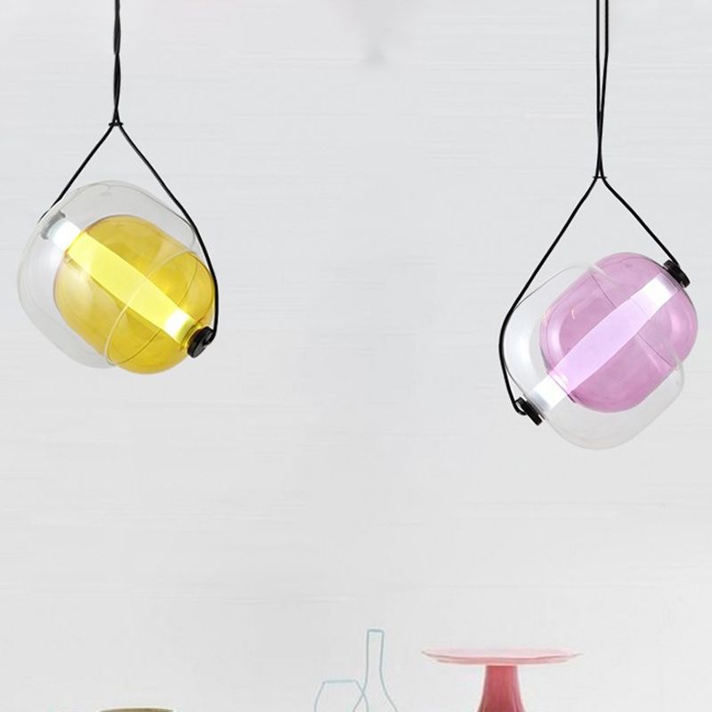 Luz de colgante en forma de caramelo lámpara de techo colgante LED moderno 1 en gris/amarillo/púrpura con cordón