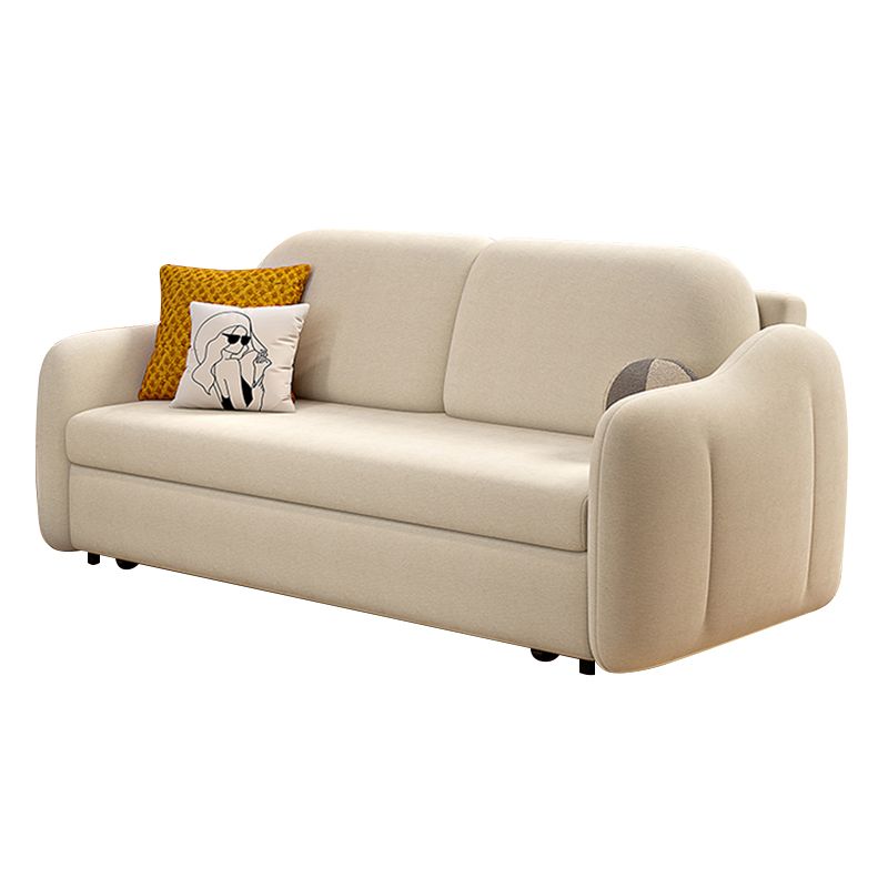 Beige Modern Slipcovered Sofa Bed Sloped Arm Sofa with Storage