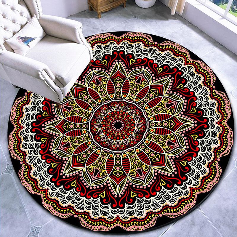 Pretty Mandala Patterned Rug Multi Color Moroccan Area Rug Polyester Pet Friendly Stain Resistant Anti-Slip Backing Rug for Tearoom